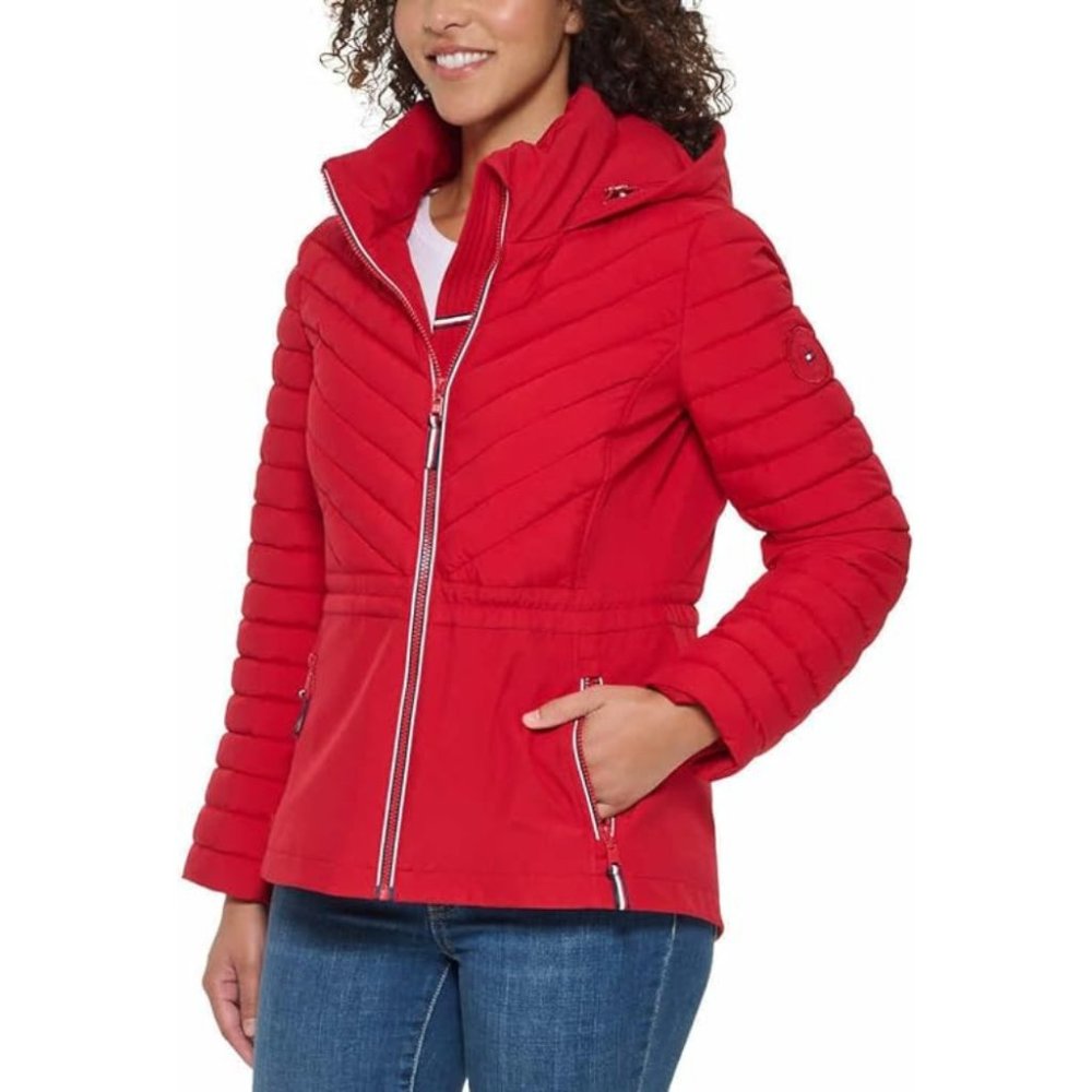 NEW!!! Tommy Hilfiger Women's Puffer Lightweight Hooded Stretch Jacket